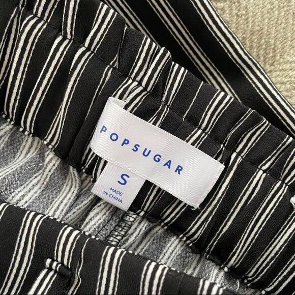 Popsugar Black White Stripe High Paperbag Waist Wide Leg Tie Waist Crop Pants S - Picture 7 of 8